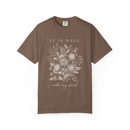 It Is Well With My Soul Floral Shirt | Comfort Colors Vintage Botanical Tee