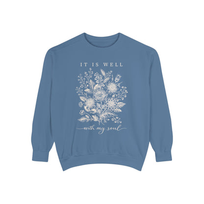 It Is Well With My Soul Sweatshirt | Comfort Colors Vintage Botanical Crewneck