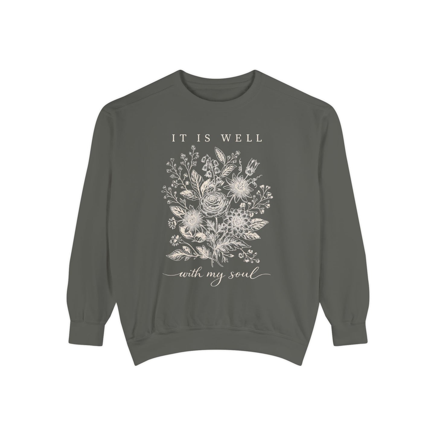It Is Well With My Soul Sweatshirt | Comfort Colors Vintage Botanical Crewneck