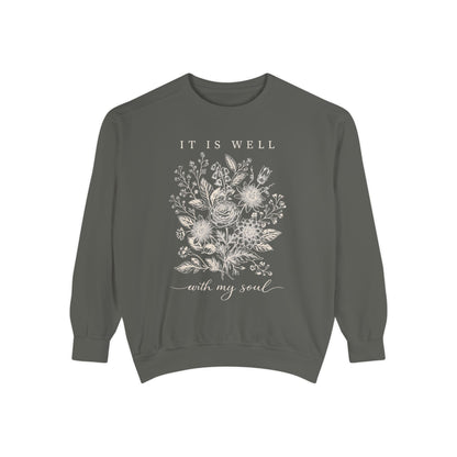 It Is Well With My Soul Sweatshirt | Comfort Colors Vintage Botanical Crewneck
