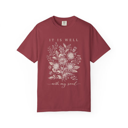 It Is Well With My Soul Floral Shirt | Comfort Colors Vintage Botanical Tee