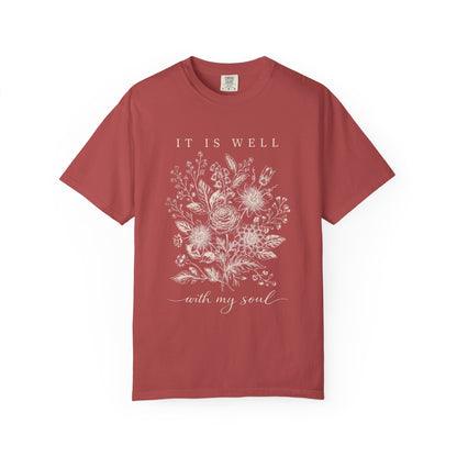 It Is Well With My Soul Floral Shirt | Comfort Colors Vintage Botanical Tee