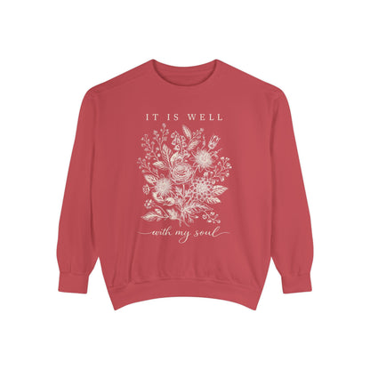 It Is Well With My Soul Sweatshirt | Comfort Colors Vintage Botanical Crewneck