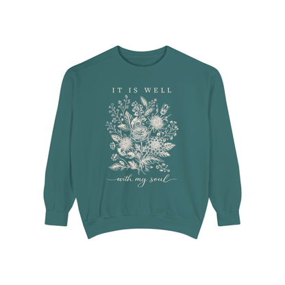 It Is Well With My Soul Sweatshirt | Comfort Colors Vintage Botanical Crewneck