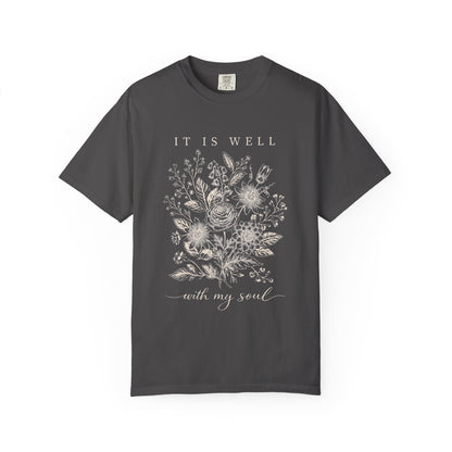It Is Well With My Soul Floral Shirt | Comfort Colors Vintage Botanical Tee