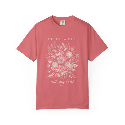 It Is Well With My Soul Floral Shirt | Comfort Colors Vintage Botanical Tee
