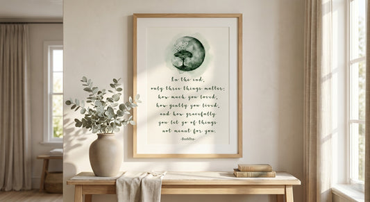Buddha quote printable wall art digital download displayed in modern living room