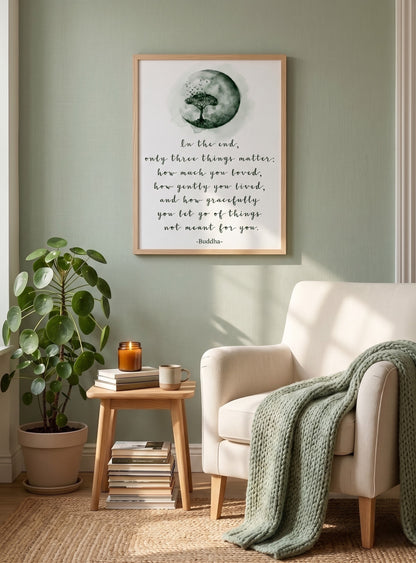 Buddha quote printable wall art digital download displayed in modern living room