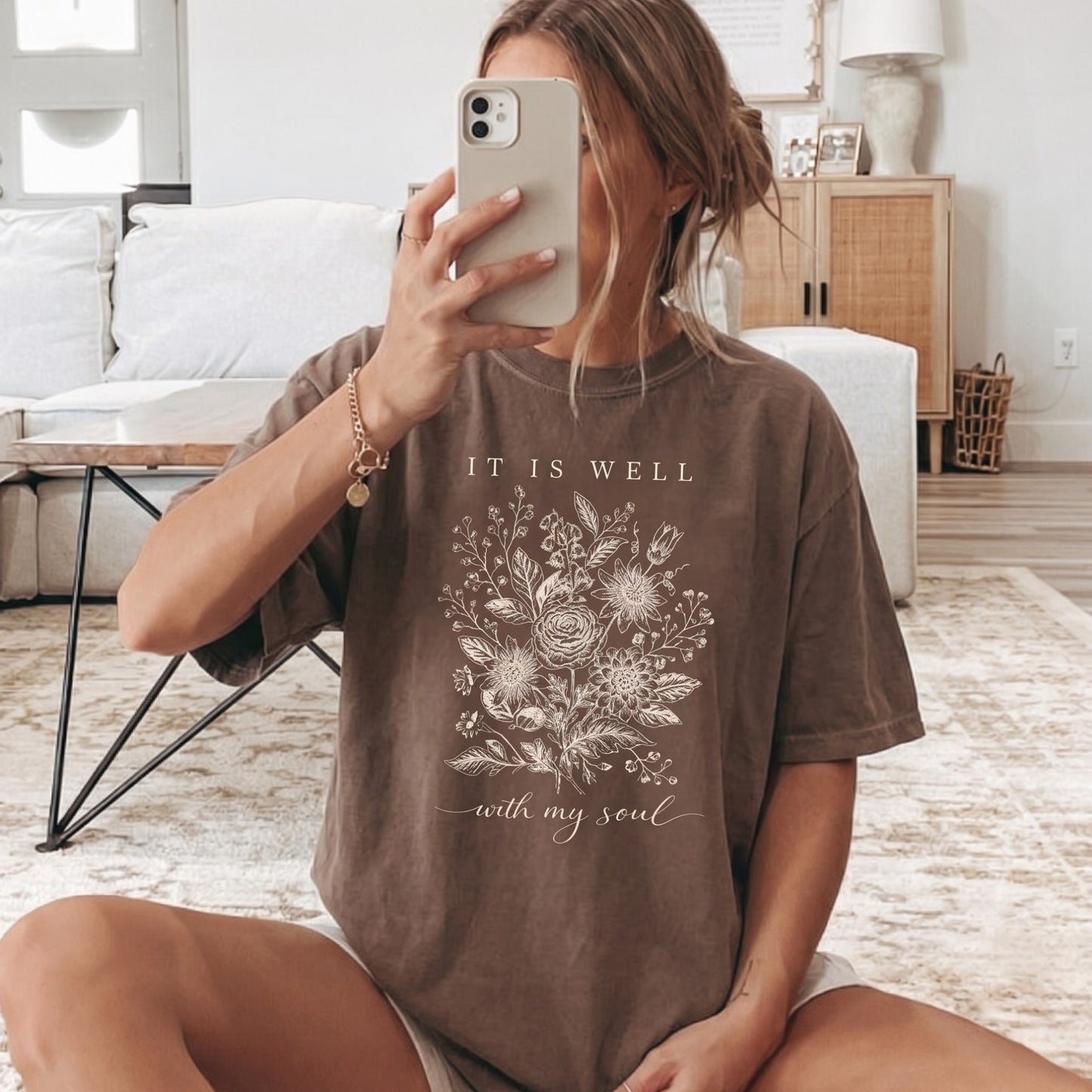 It Is Well With My Soul Floral Shirt | Comfort Colors Vintage Botanical Tee